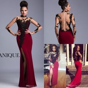 Long sleeve burgundy and black lace gown